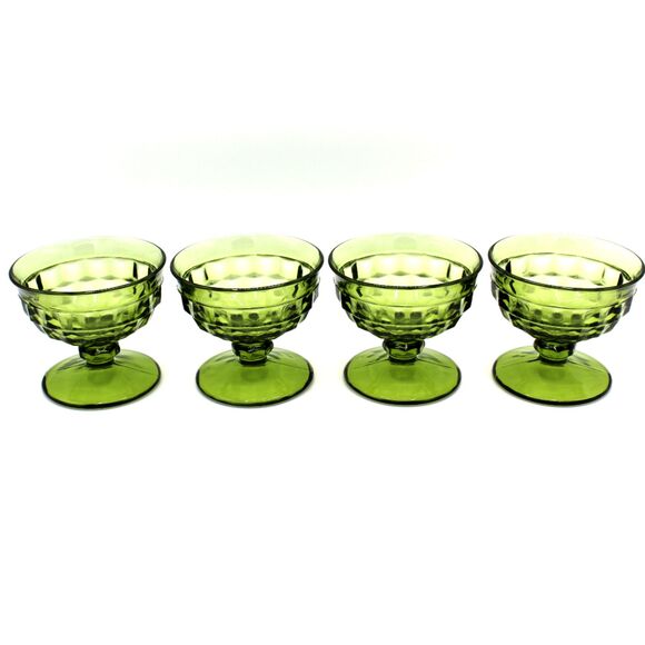 Vintage Glass Dessert Cups Indiana Glass Whitehall Cubist Pattern Set of 4 - Picture 3 of 6